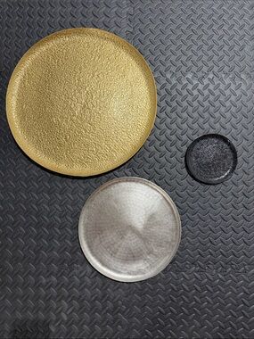 CB2 Set of 3 Decorative Metal Wall Plates - Gold, Silver, Black
